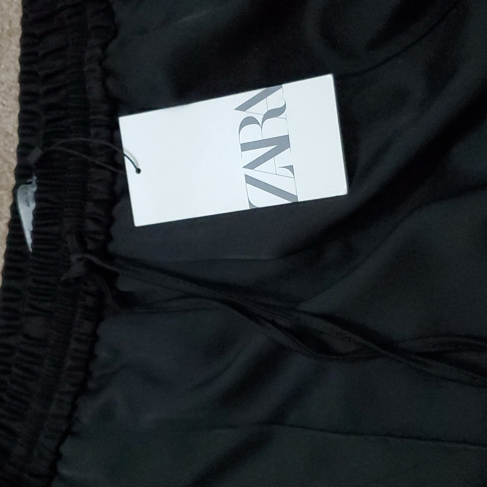 Zara Straight Wide Fit Pants Black Pintuck - Picture 9 of 10